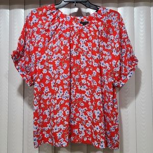 NWOT Women's Ann Taylor Floral Shirred Ruffle Puff Sleeve Top